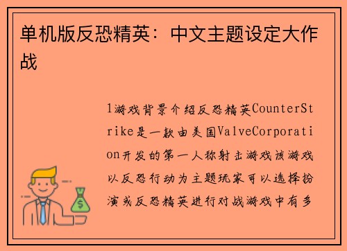 单机版反恐精英：中文主题设定大作战